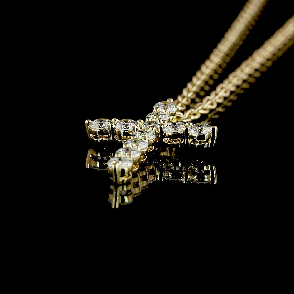 14K Yellow Gold Round Brilliant Cut Lab Diamond Cross Pendant with E-F VS1 Clarity - 0.65 Carat Total Diamond Weight - Covaloro Fine Jewelry