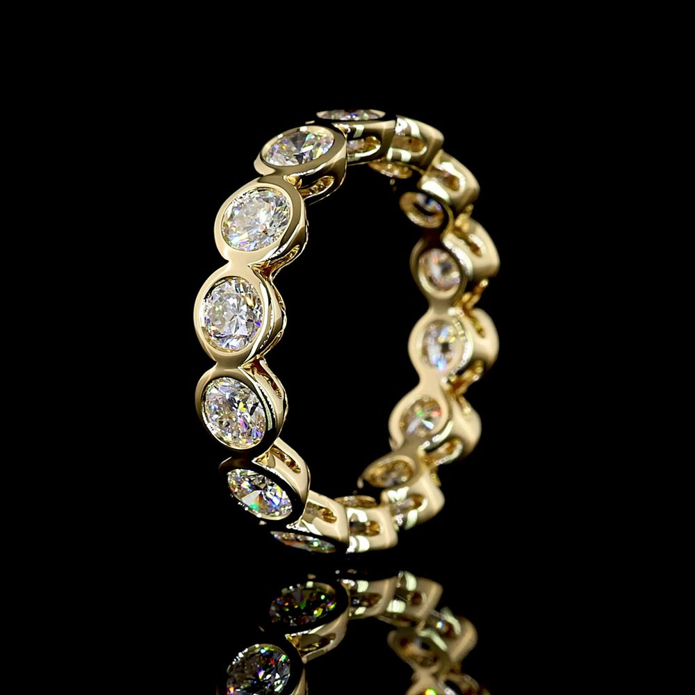 14K Yellow Gold Round Brilliant Cut Lab Diamond Eternity Band with Bezel Setting - 1.86 Carat Total Diamond Weight - Covaloro Fine Jewelry