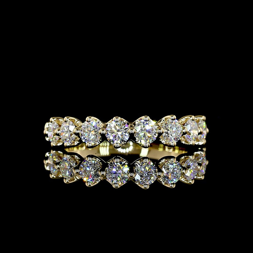 14K Yellow Gold Round Brilliant Cut Lab Diamond Half Eternity Band - 0.78 Carat Total Weight, 9 Stones, E-F Color VS Clarity - Covaloro Fine Jewelry