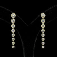 14K Yellow Gold Round Brilliant Cut Lab Diamond Hanging Drop Earrings in Bezel Settings - 3.51 Carats Total Diamond Weight - Covaloro Fine Jewelry