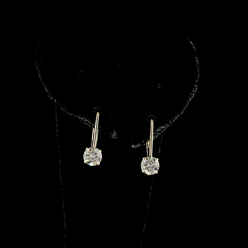 14K Yellow Gold Round Brilliant Cut Lab Diamond Hanging Drop Earrings with Accent Stones - 1.07 Carat Total Diamond Weight - Covaloro Fine Jewelry
