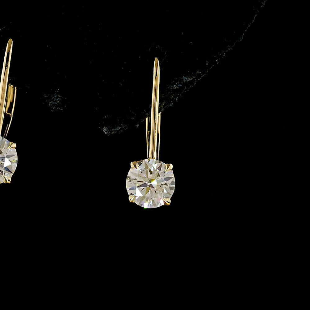 14K Yellow Gold Round Brilliant Cut Lab Diamond Hanging Drop Earrings with Accent Stones - 1.07 Carat Total Diamond Weight - Covaloro Fine Jewelry