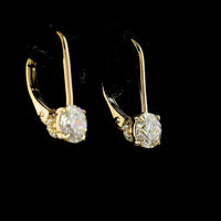 14K Yellow Gold Round Brilliant Cut Lab Diamond Hanging Drop Earrings with Accent Stones - 1.07 Carat Total Diamond Weight - Covaloro Fine Jewelry