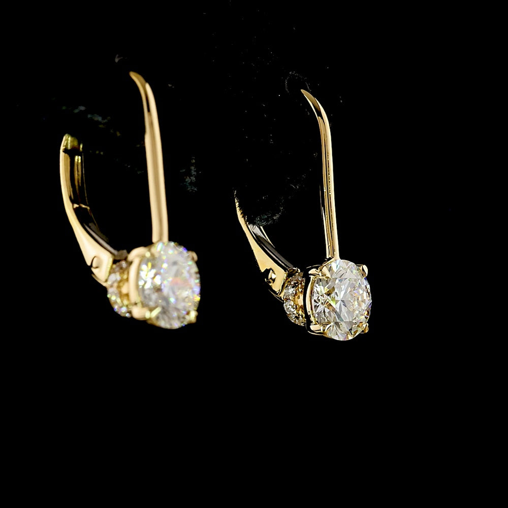 14K Yellow Gold Round Brilliant Cut Lab Diamond Hanging Drop Earrings with Accent Stones - 1.07 Carat Total Diamond Weight - Covaloro Fine Jewelry