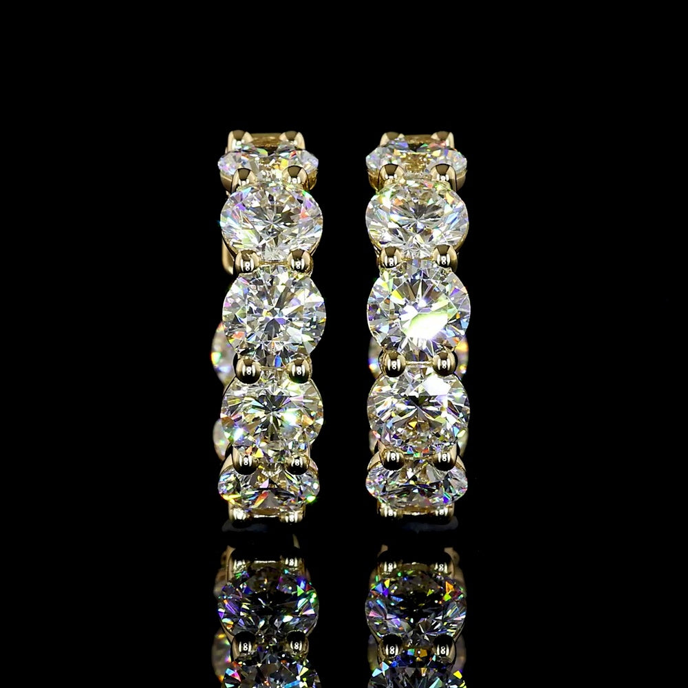 14K Yellow Gold Round Brilliant Cut Lab Diamond Huggie Earrings - 3.10 Carat Total Weight (E-F Color, VS1 Clarity) - Covaloro Fine Jewelry
