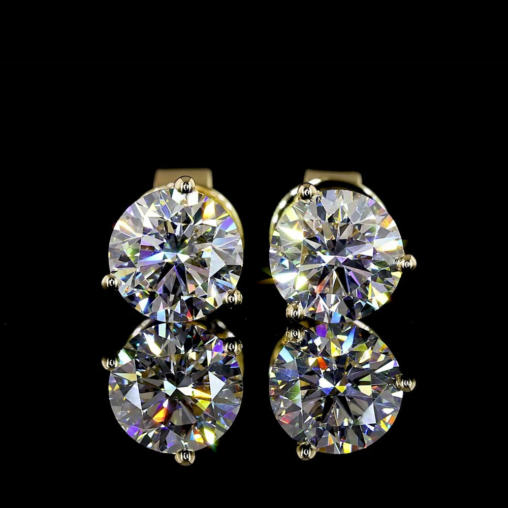 14K Yellow Gold Round Brilliant Cut Lab Diamond Martini Stud Earrings - 1.46 Carat Total Weight, F VS2 Clarity - Covaloro Fine Jewelry