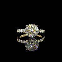 14K Yellow Gold Round Brilliant Cut Lab Diamond Solitaire Shank Ring with 0.89 Carat Accent Diamonds - 3.52 Carat Center Stone, 4.41 Carat Total Weight, E-F VS1 Clarity - Covaloro Fine Jewelry