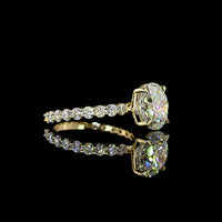 14K Yellow Gold Round Brilliant Cut Lab Diamond Solitaire Shank Ring with 0.89 Carat Accent Diamonds - 3.52 Carat Center Stone, 4.41 Carat Total Weight, E-F VS1 Clarity - Covaloro Fine Jewelry
