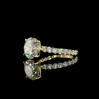14K Yellow Gold Round Brilliant Cut Lab Diamond Solitaire Shank Ring with 0.89 Carat Accent Diamonds - 3.52 Carat Center Stone, 4.41 Carat Total Weight, E-F VS1 Clarity - Covaloro Fine Jewelry