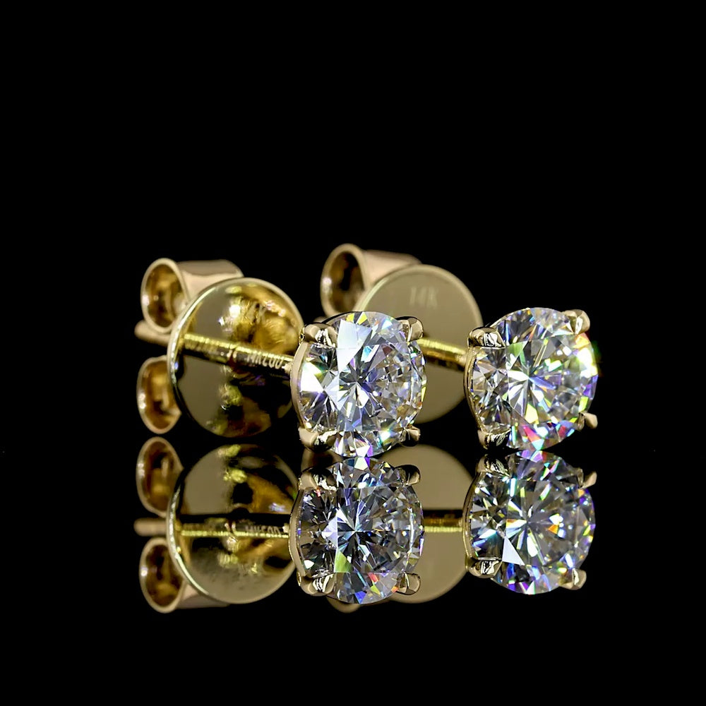14K Yellow Gold Round Brilliant Cut Lab Diamond Stud Earrings - 0.51 Carat Total Weight, E-F Color, VS1 Clarity - Covaloro Fine Jewelry