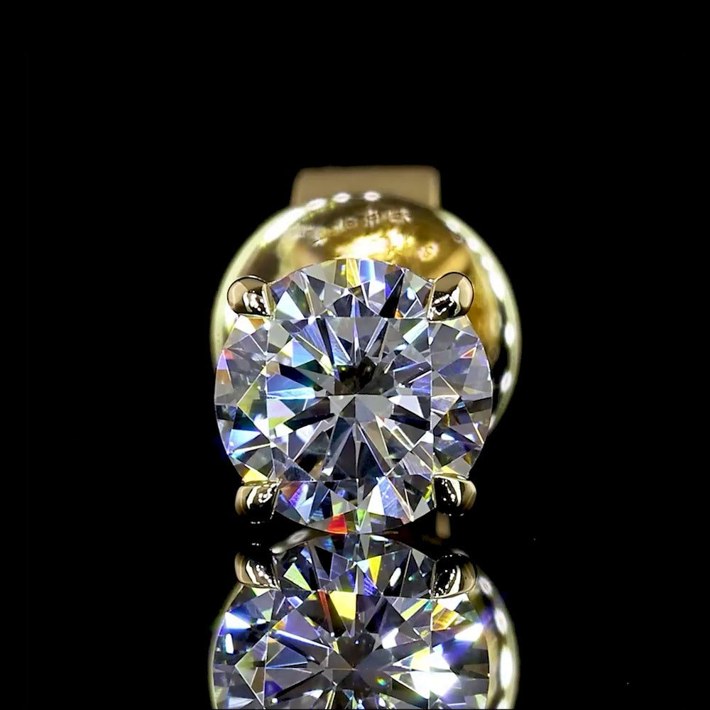 14K Yellow Gold Round Brilliant Cut Lab Diamond Stud Earrings - 0.76 Carat Total Weight (E-F Color, VS2 Clarity) with Four-Prong Settings and Friction Backs - Covaloro Fine Jewelry