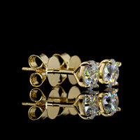 14K Yellow Gold Round Brilliant Cut Lab Diamond Stud Earrings - 1.57 Carat Total Weight, E-F Color VS1 Clarity - Covaloro Fine Jewelry