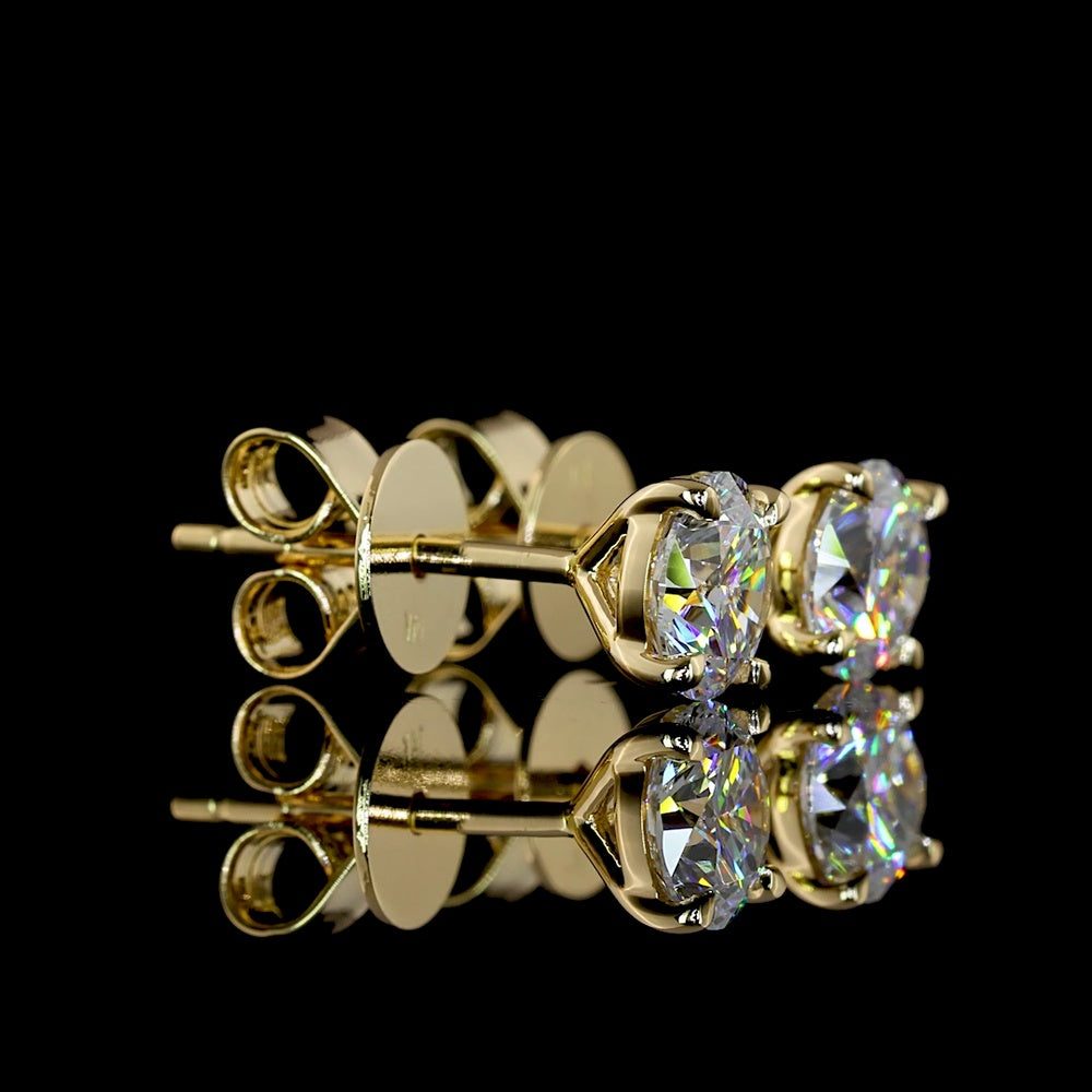 14K Yellow Gold Round Brilliant Cut Lab Diamond Stud Earrings - 1.57 Carat Total Weight, E-F Color VS1 Clarity - Covaloro Fine Jewelry