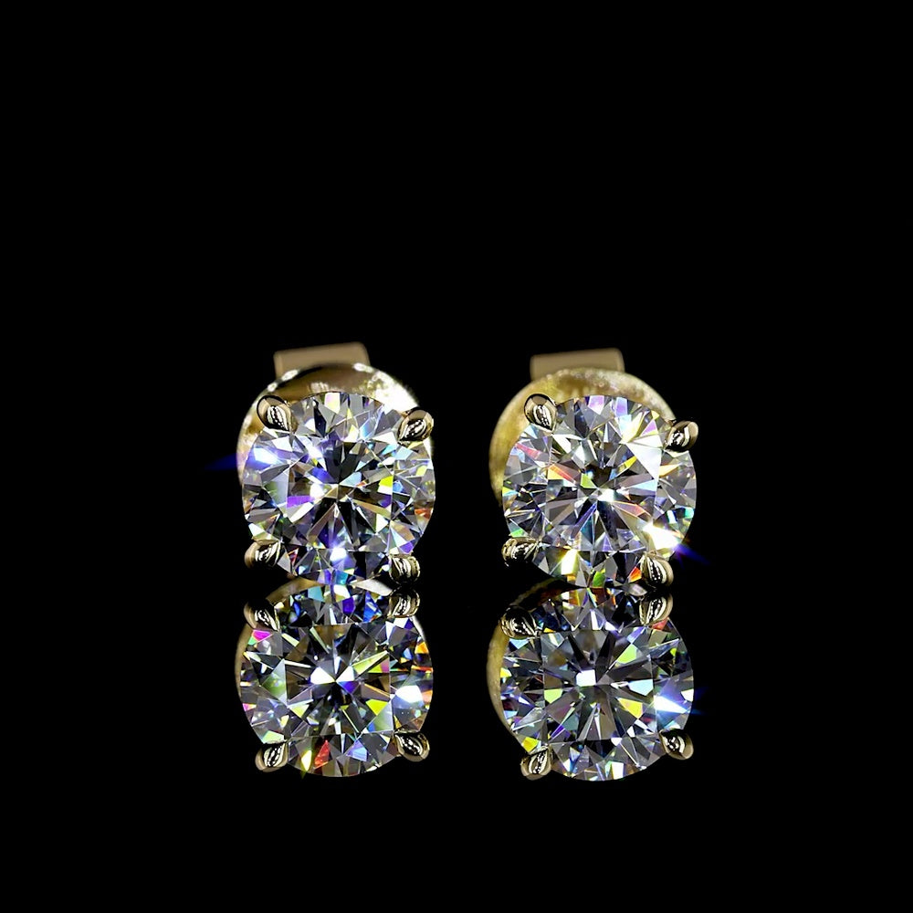 14K Yellow Gold Round Brilliant Cut Lab Diamond Stud Earrings - 1.57 Carat Total Weight, E-F Color VS1 Clarity - Covaloro Fine Jewelry