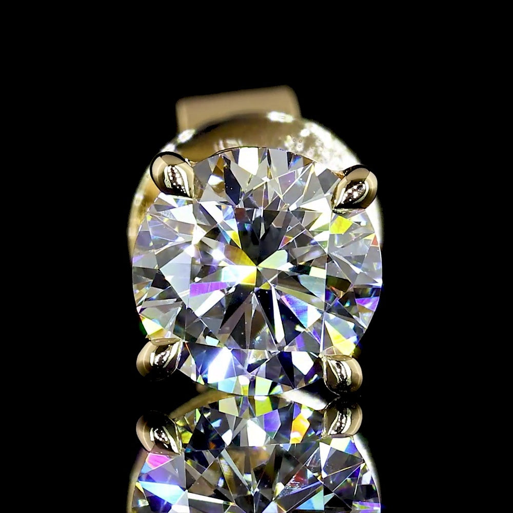 14K Yellow Gold Round Brilliant Cut Lab Diamond Stud Earrings - 1.57 Carat Total Weight, E-F Color VS1 Clarity - Covaloro Fine Jewelry