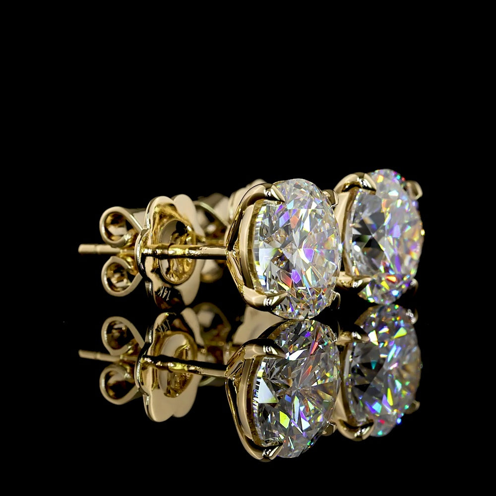 14K Yellow Gold Round Brilliant Cut Lab Diamond Stud Earrings - 4.43 Total Carat Weight, E-F VVS2 Clarity - Covaloro Fine Jewelry