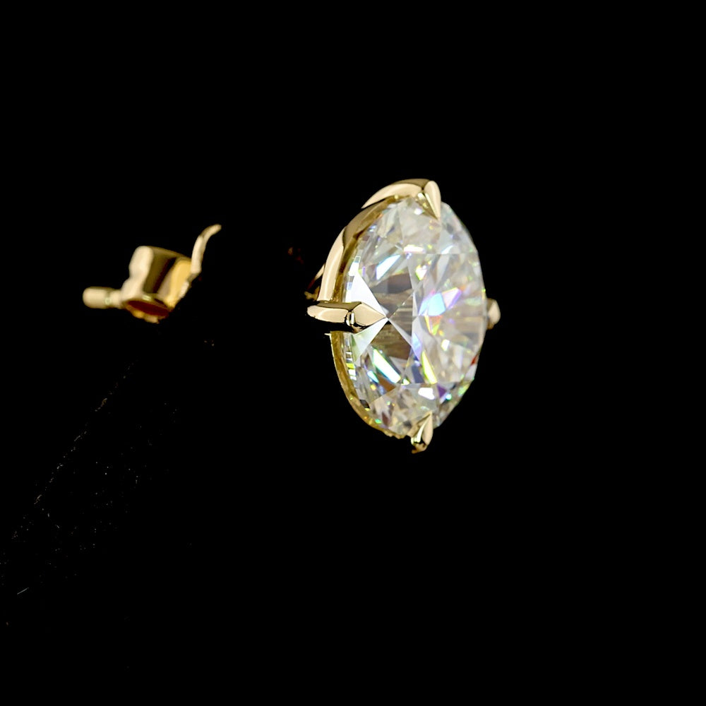 14K Yellow Gold Round Brilliant Cut Lab Diamond Stud Earrings - 6.38 Carat Total Diamond Weight, E-F Color, VS1 Clarity - Covaloro Fine Jewelry