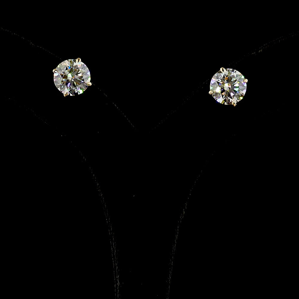 14K Yellow Gold Round Brilliant Cut Lab Diamond Stud Earrings - 7.04 Total Carat Weight, E-F Color, VS1 Clarity - Covaloro Fine Jewelry