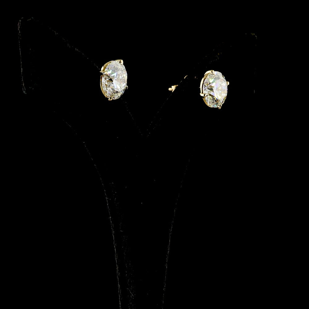 14K Yellow Gold Round Brilliant Cut Lab Diamond Stud Earrings - 7.04 Total Carat Weight, E-F Color, VS1 Clarity - Covaloro Fine Jewelry