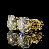 14K Yellow Gold Round Brilliant Cut Lab Diamond Stud Earrings - 9.00 Carat Total Weight (D Color, VVS1 Clarity, IGI Certified) - Covaloro Fine Jewelry