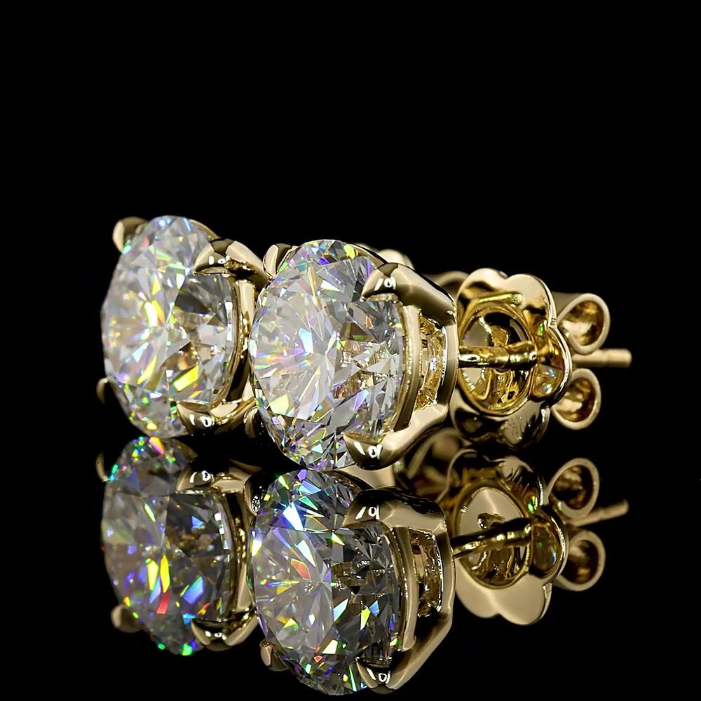 14K Yellow Gold Round Brilliant Cut Lab Diamond Stud Earrings - 9.00 Carat Total Weight (D Color, VVS1 Clarity, IGI Certified) - Covaloro Fine Jewelry