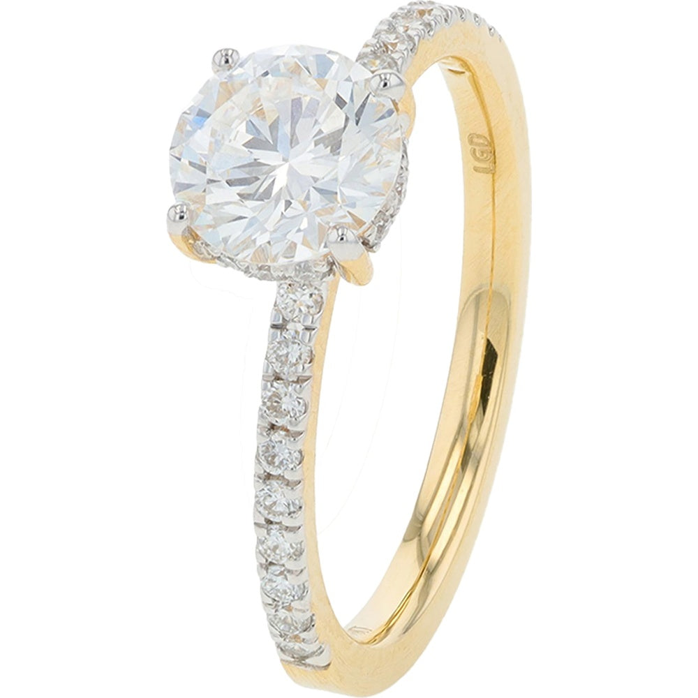 14K Yellow Gold Round Brilliant Engagement Ring with Hidden Halo and Accented Shank - 1.25 Carat Total Lab Grown Diamond Weight