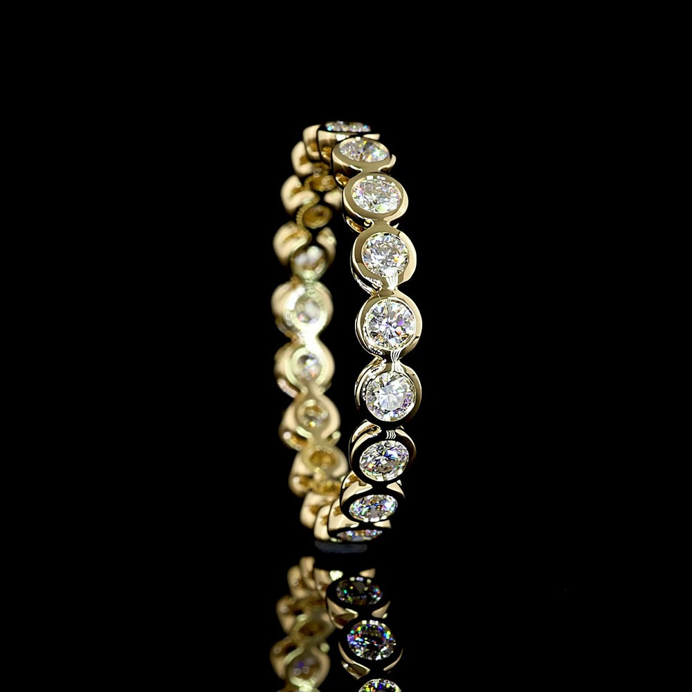 14K Yellow Gold Round Brilliant Eternity Band with Bezel Set Lab Diamonds - 0.89 Total Carat Weight (19 Stones, E-F Color, VS Clarity) - Covaloro Fine Jewelry