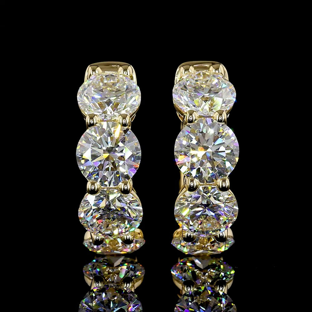 14K Yellow Gold Round Brilliant Huggie Earrings with 8 Lab-Grown Diamonds - 5.03 Carats Total Diamond Weight - Covaloro Fine Jewelry