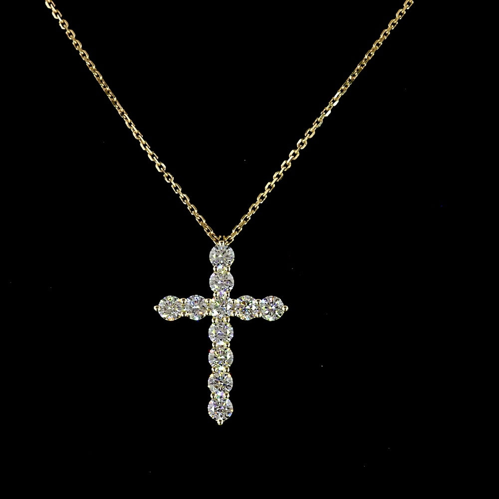 14K Yellow Gold Round Brilliant Lab Diamond Cross Pendant - 1.00 Carat Total Weight, 11 Stones E-F VS1 - Covaloro Fine Jewelry