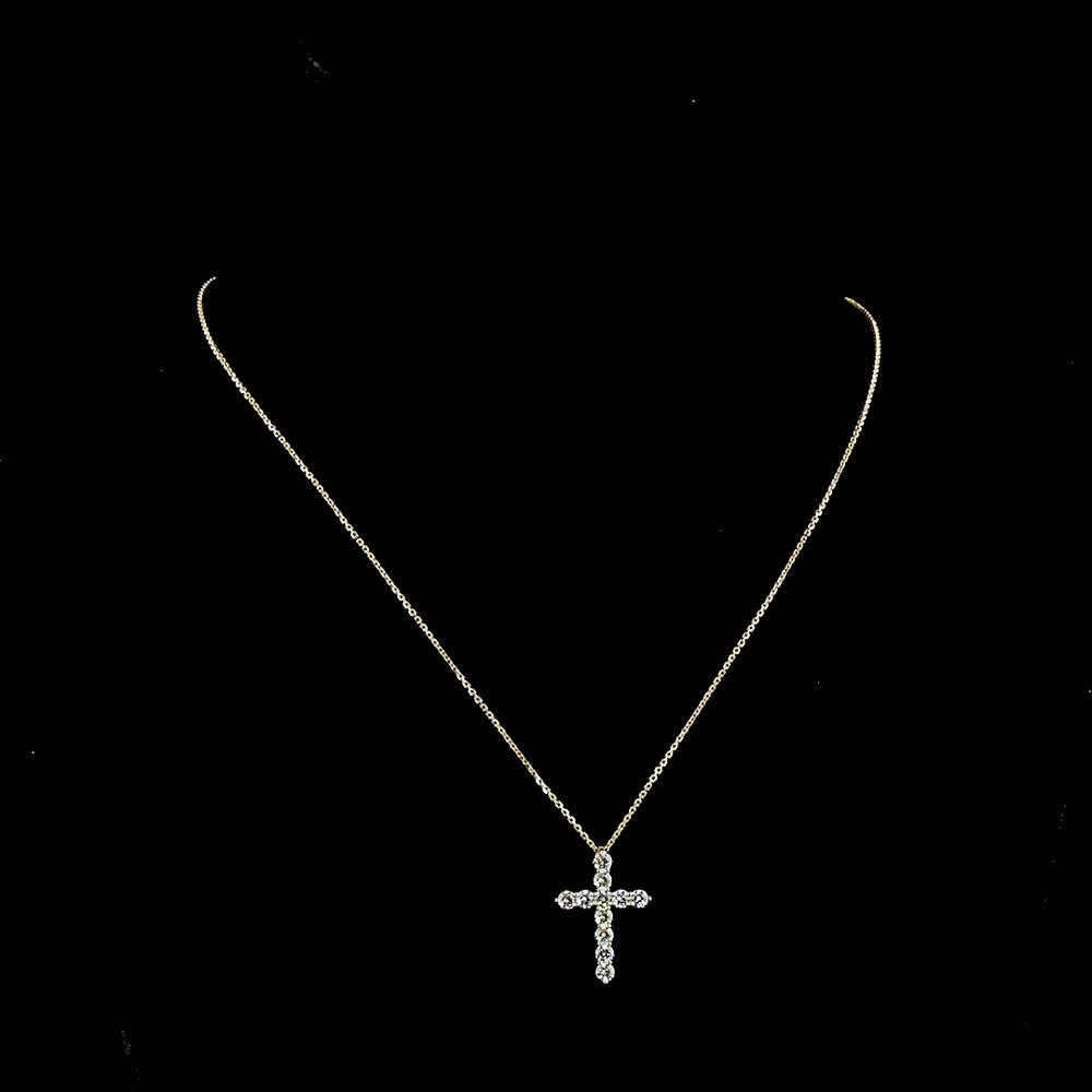 14K Yellow Gold Round Brilliant Lab Diamond Cross Pendant - 1.00 Carat Total Weight, 11 Stones E-F VS1 - Covaloro Fine Jewelry