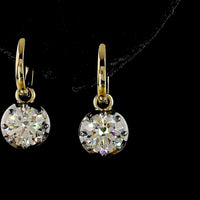14K Yellow Gold Round Brilliant Lab Diamond Hanging Earrings with Black Rhodium Accents - 3.07 Carat Total Weight - Covaloro Fine Jewelry