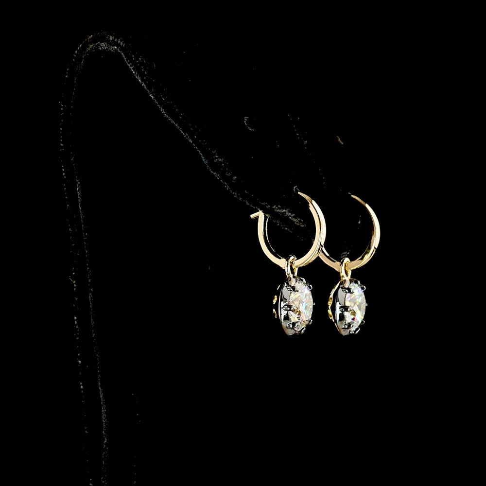14K Yellow Gold Round Brilliant Lab Diamond Hanging Earrings with Black Rhodium Accents - 3.07 Carat Total Weight - Covaloro Fine Jewelry