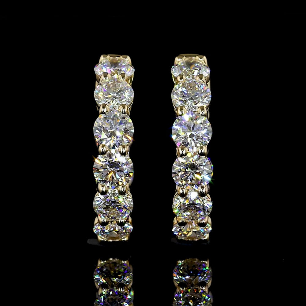 14K Yellow Gold Round Brilliant Lab Diamond Huggie Earrings with Prong Setting - 1.93 Total Carat Weight - Covaloro Fine Jewelry