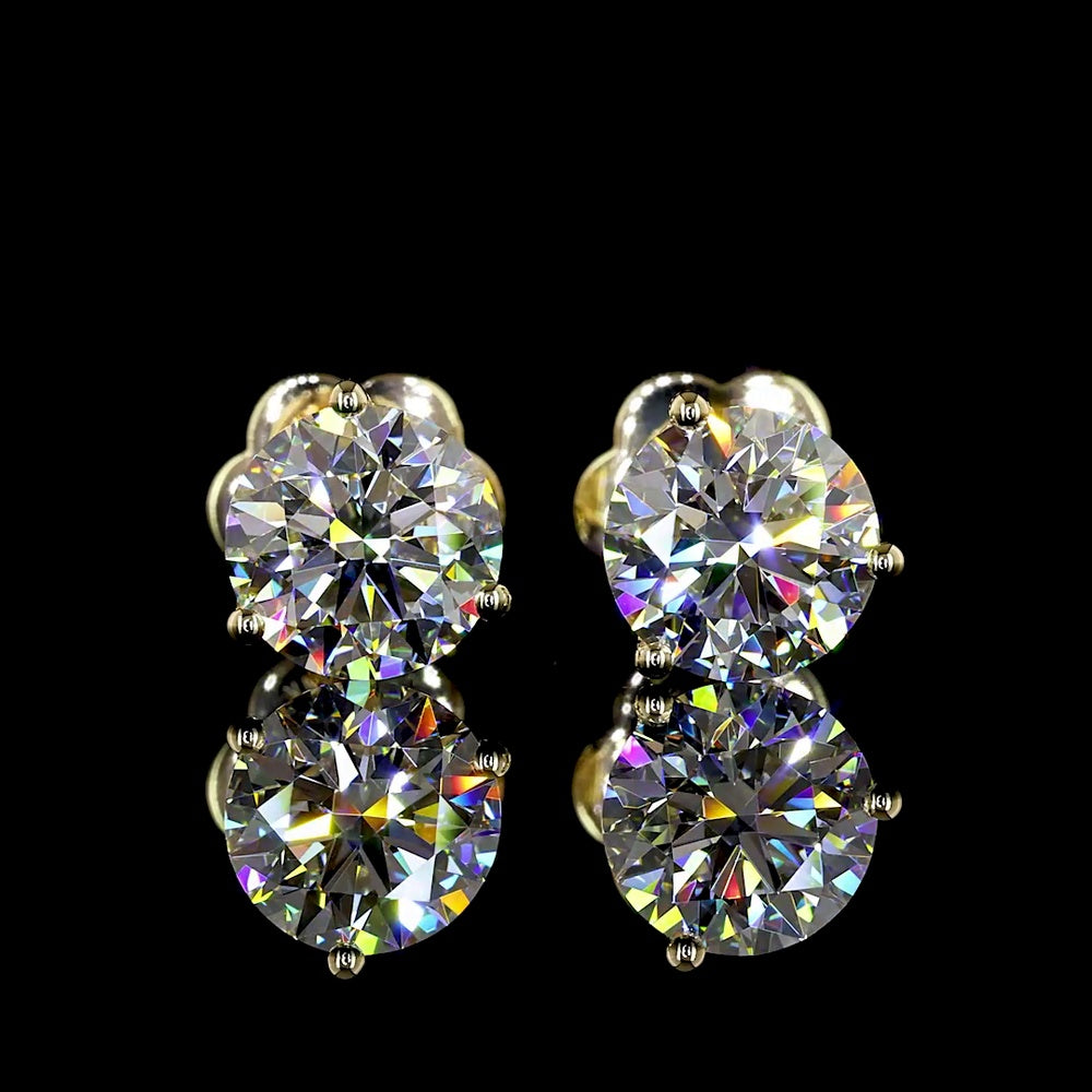 14K Yellow Gold Round Brilliant Lab Diamond Stud Earrings - 2.00 Carat Total Weight, D VS1 Color & Clarity - Covaloro Fine Jewelry