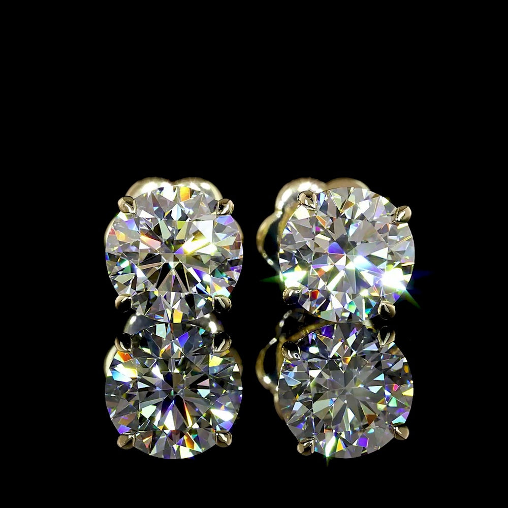 14K Yellow Gold Round Brilliant Lab Diamond Stud Earrings - 2.52 Carat Total Weight, E-F Color, VVS2 Clarity, Prong Set with Butterfly Backs - Covaloro Fine Jewelry