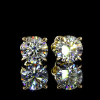 14K Yellow Gold Round Brilliant Lab Diamond Stud Earrings with 4-Prong Setting - 3.05 Carat Total Weight (D VVS Certification) - Covaloro Fine Jewelry