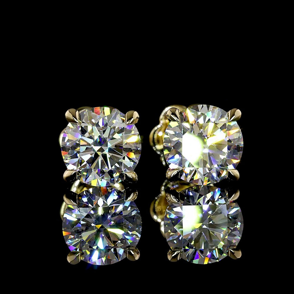 14K Yellow Gold Round Brilliant Lab Diamond Stud Earrings with 4-Prong Setting - 3.05 Carat Total Weight (D VVS Certification) - Covaloro Fine Jewelry