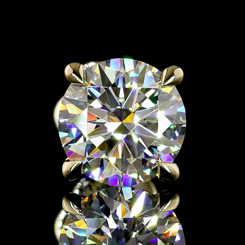 14K Yellow Gold Round Brilliant Lab Diamond Stud Earrings with 4-Prong Setting - 3.05 Carat Total Weight (D VVS Certification) - Covaloro Fine Jewelry
