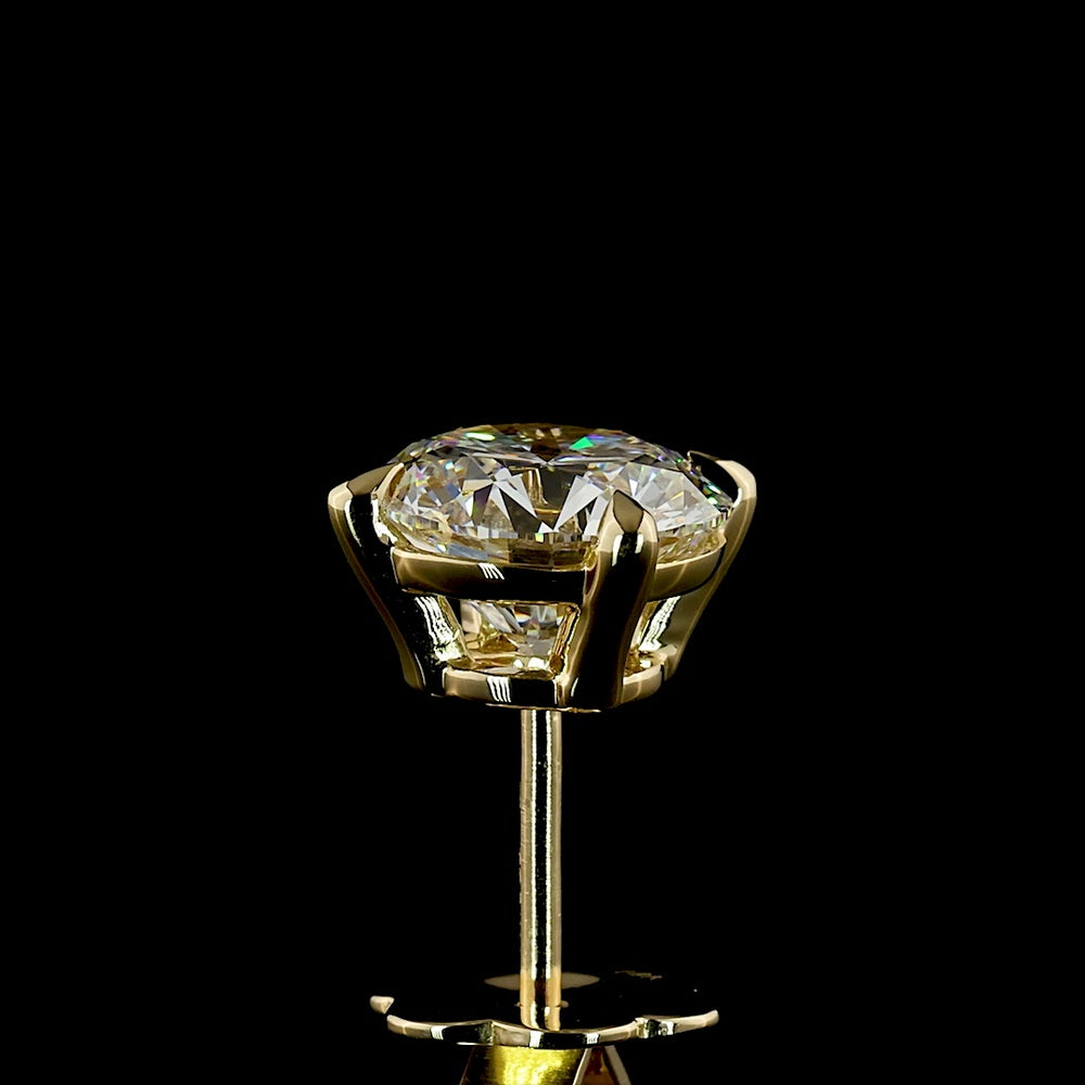 14K Yellow Gold Round Brilliant Lab Diamond Stud Earrings with 4-Prong Setting - 3.05 Carat Total Weight (D VVS Certification) - Covaloro Fine Jewelry