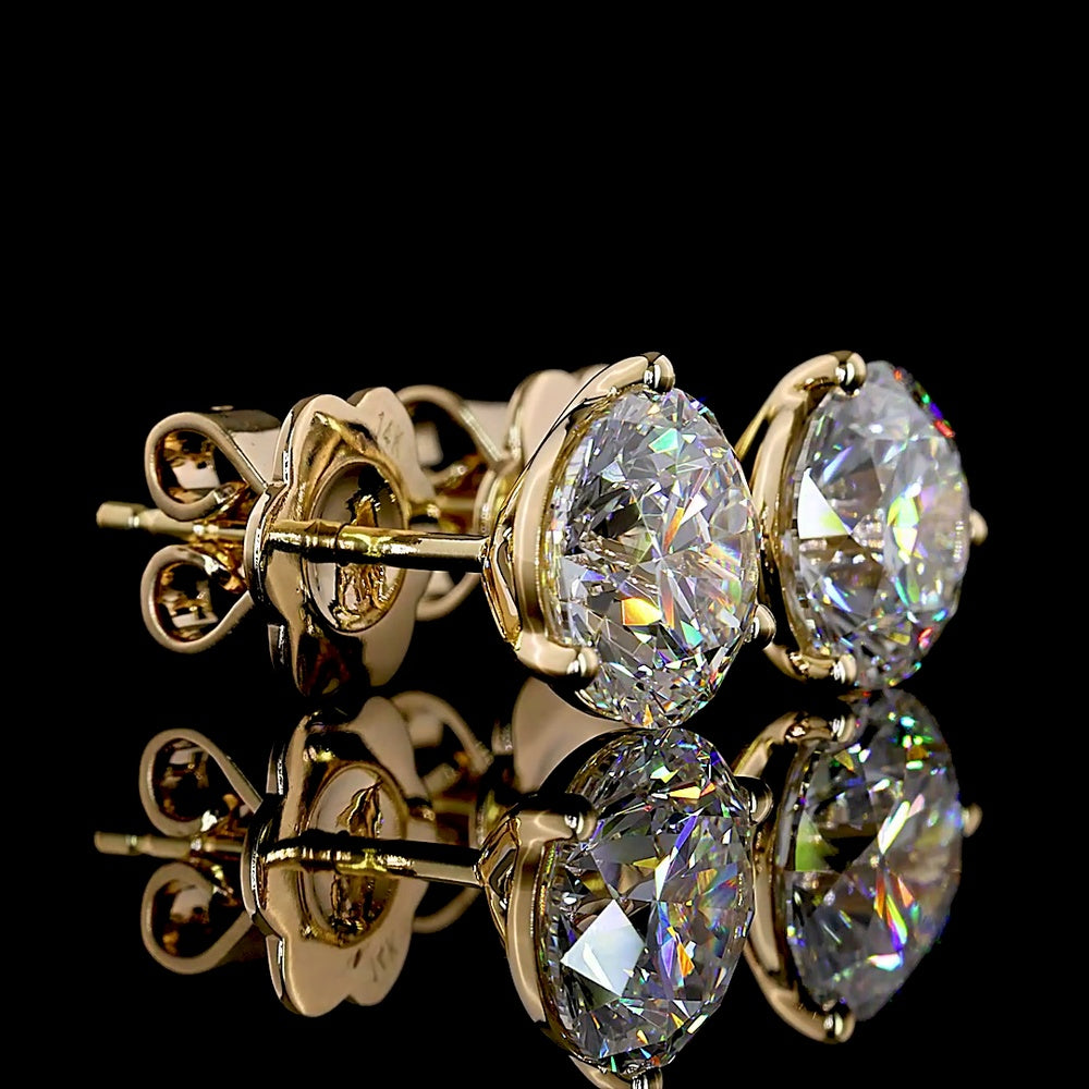14K Yellow Gold Round Brilliant Lab Diamond Stud Earrings with Martini Prong Setting - 3.06 Total Carat Weight, E-F Color, VS2 Clarity - Covaloro Fine Jewelry