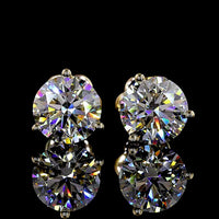 14K Yellow Gold Round Brilliant Lab Diamond Stud Earrings with Martini Prong Setting - 3.06 Total Carat Weight, E-F Color, VS2 Clarity - Covaloro Fine Jewelry