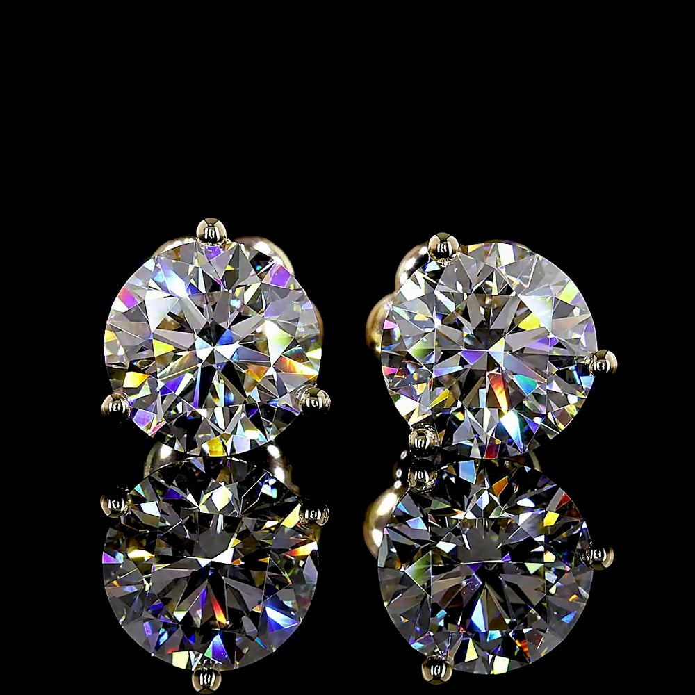 14K Yellow Gold Round Brilliant Lab Diamond Stud Earrings with Martini Prong Setting - 3.06 Total Carat Weight, E-F Color, VS2 Clarity - Covaloro Fine Jewelry