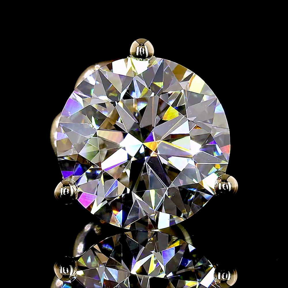 14K Yellow Gold Round Brilliant Lab Diamond Stud Earrings with Martini Prong Setting - 3.06 Total Carat Weight, E-F Color, VS2 Clarity - Covaloro Fine Jewelry