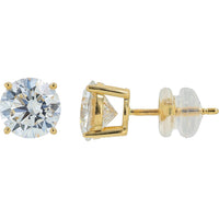 14K Yellow Gold Round Brilliant Lab Grown Diamond Stud Earrings - 3.00 Carat Total Diamond Weight