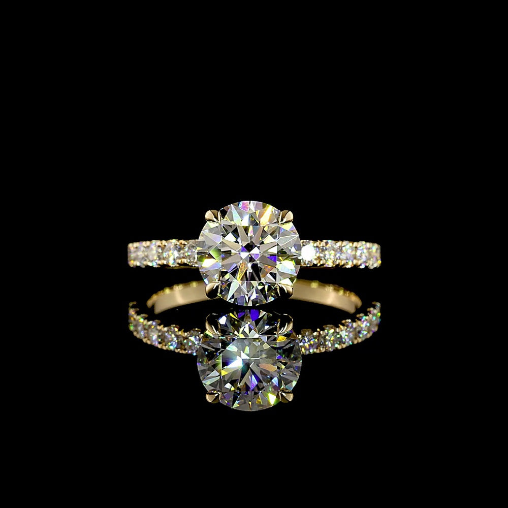 14K Yellow Gold Round Brilliant Solitaire Engagement Ring with Diamond Accented Shank - 2.47 Carat Total Weight Lab Grown Diamonds (E Color, VVS2 Clarity) - IGI Certified - Covaloro Fine Jewelry