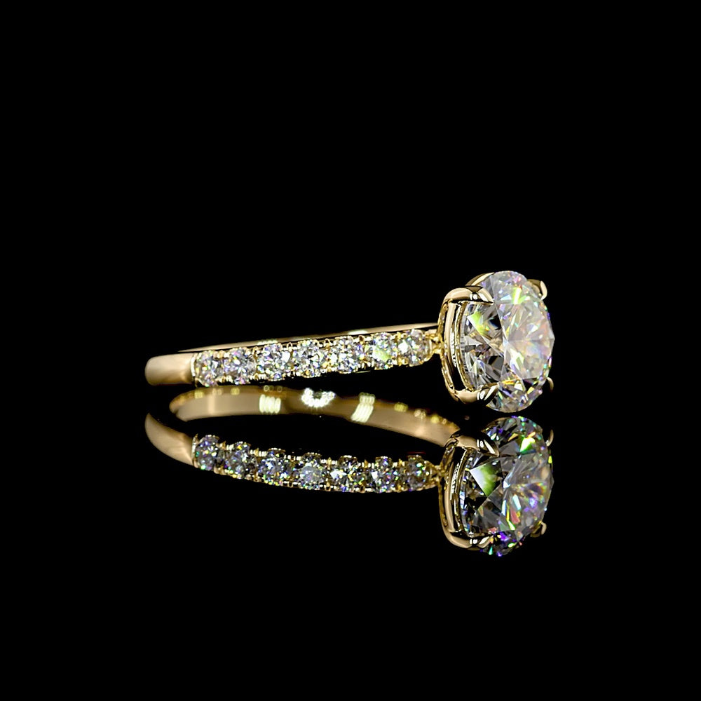 14K Yellow Gold Round Brilliant Solitaire Engagement Ring with Diamond Accented Shank - 2.47 Carat Total Weight Lab Grown Diamonds (E Color, VVS2 Clarity) - IGI Certified - Covaloro Fine Jewelry