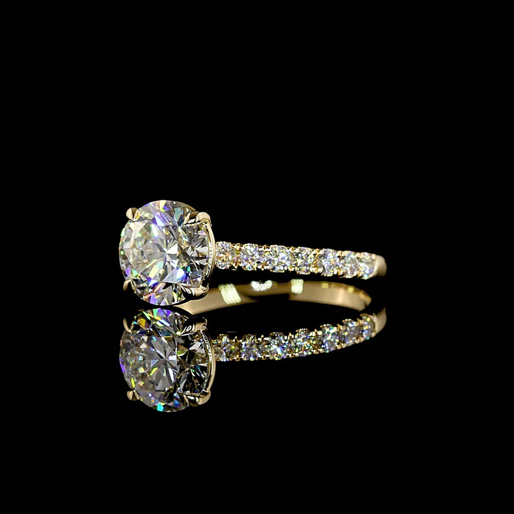 14K Yellow Gold Round Brilliant Solitaire Engagement Ring with Diamond Accented Shank - 2.47 Carat Total Weight Lab Grown Diamonds (E Color, VVS2 Clarity) - IGI Certified - Covaloro Fine Jewelry