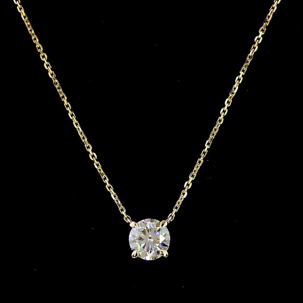 14K Yellow Gold Round Brilliant Solitaire Pendant with 1.01 Carat Lab Grown D VS1 Diamond - Covaloro Fine Jewelry