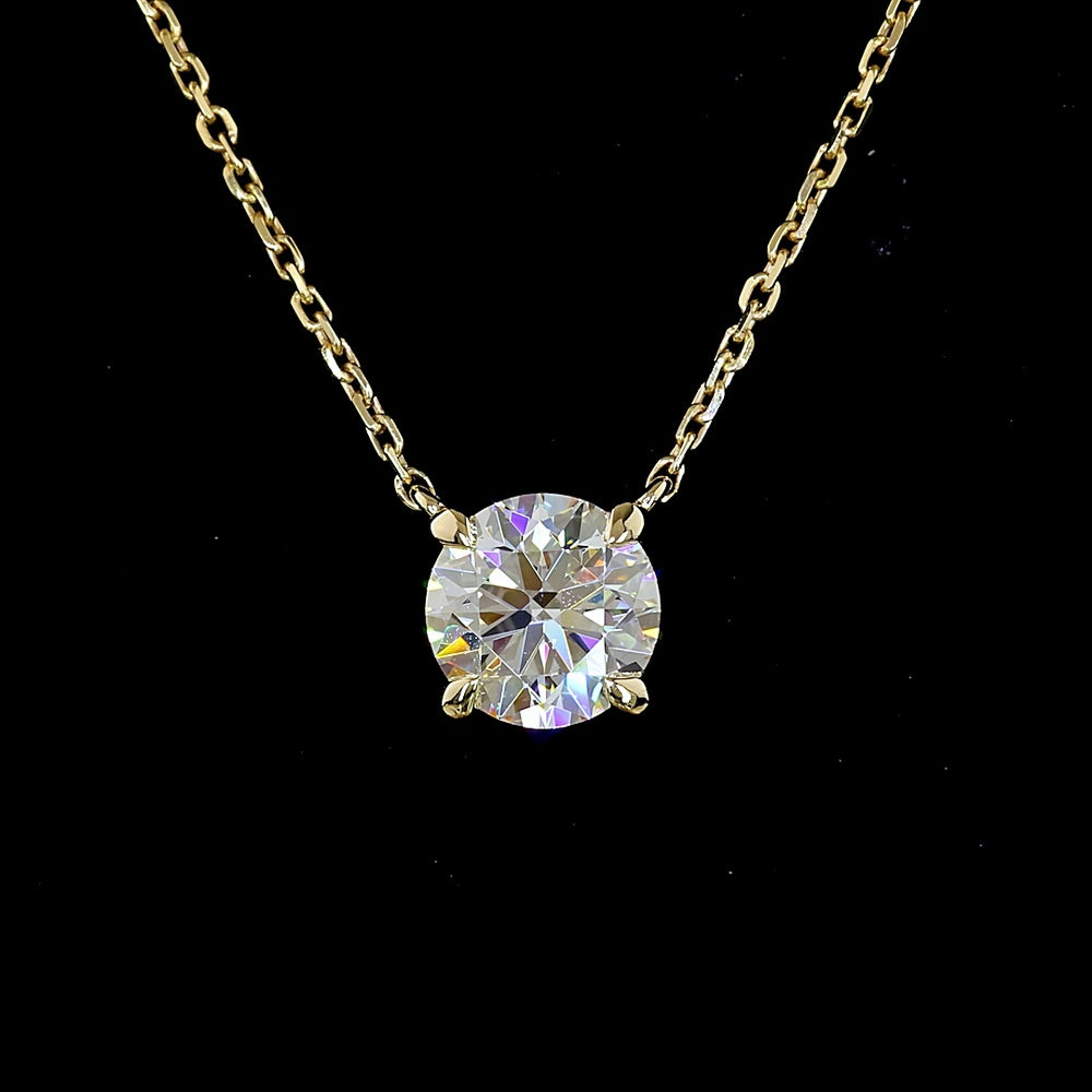 14K Yellow Gold Round Brilliant Solitaire Pendant with 1.01 Carat Lab Grown D VS1 Diamond - Covaloro Fine Jewelry