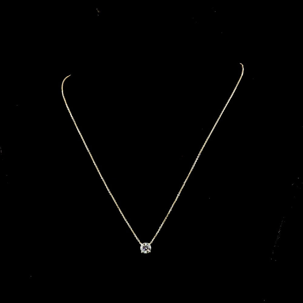 14K Yellow Gold Round Brilliant Solitaire Pendant with 1.01 Carat Lab Grown D VS1 Diamond - Covaloro Fine Jewelry